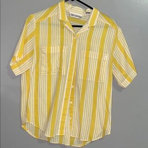 Yellow Striped Short Sleeve Button-Up